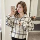 Long-sleeve Hooded Zip-front Check Top