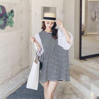 Puff-sleeve Striped Dress