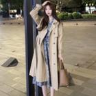 Single-breasted Trench Coat / Long-sleeve Floral Print A-line Midi Dress