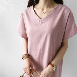 Linen Blend V-neck Maxi Dress