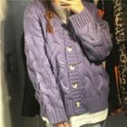 V-neck Cable Knitted Cardigan Purple - One Size