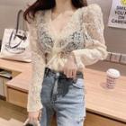 Long-sleeve Crochet Twisted Lace Top