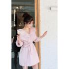 Frilled-collar Linen Dress With Sash