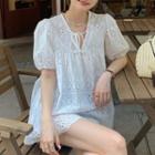 V-neck Puff-sleeve Shirt White - One Size