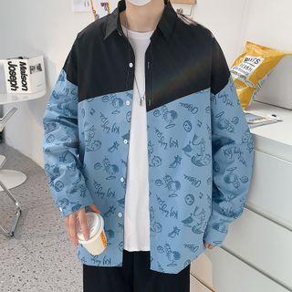 Cartoon Print Paneled Shirt