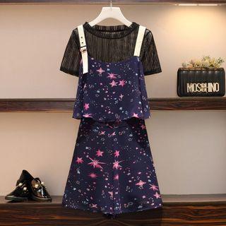 Set Of 2: Short-sleeve Top + Chiffon Jumpsuit