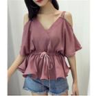 Cold Shoulder V-neck Elbow-sleeve Top