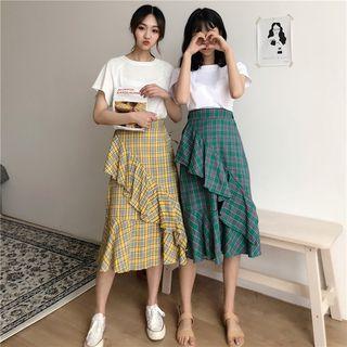 Ruffle Trim Midi A-line Skirt