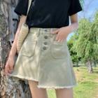 Asymmetric Frayed Hem A-line Mini Skirt