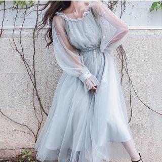 Long-sleeve Maxi Sheer Dress