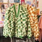 Checkerboard Fleece Button-up Jacket