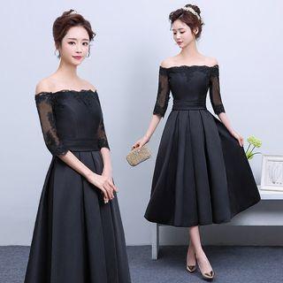 Off Shoulder Lace Panel Cocktail Dress