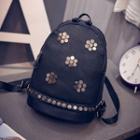 Hexagon Studded Faux Leather Backpack Black - One Size