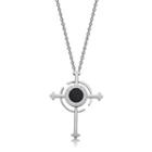 Black Carbon Fiber Cross Pendant With Necklace Silver - One Size