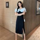Puff-sleeve Bow Accent Midi Sheath Dress