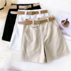 Plain High-waist Wide Leg Shorts