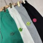 Fleece-lined Smiley Embroidered Jogger Pants