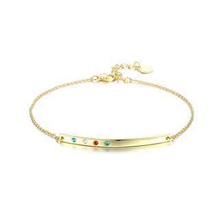925 Sterling Silver Plated Gold Simple Bar Bracelet With Austrian Element Crystal Golden - One Size