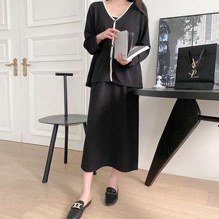 Set: Piped Cardigan + Long Camisole Dress