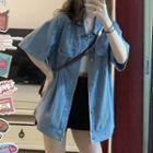 Short-sleeve Striped Denim Loose-fit Shirt