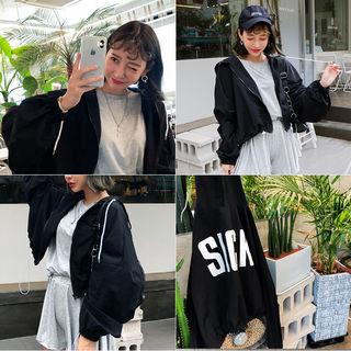 Letter Print Cropped Hoodie Black - One Size