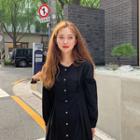 Pintuck-waist Long Shirtdress