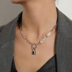 Lock Pendant Chain Necklace 1pc - Silver - One Size