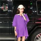 Plain V-neck Long T-shirt