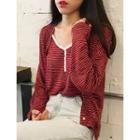Set: Mandarin-collar Stripe Cardigan + Spaghetti-strap Top