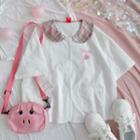 Peach Embroidered Short-sleeve Shirt As Shown In Figure - One Size