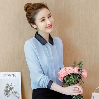 Faux Leather Panel Shirt