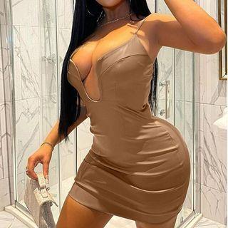 Spaghetti Strap Pu Leather Dress