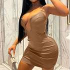 Spaghetti Strap Pu Leather Dress