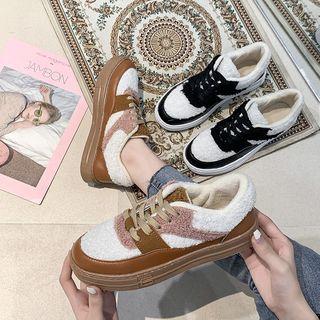Color Panel Faux Shearling Sneakers