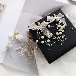 Faux Pearl Bow Fringed Earring