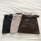 Plain High-waist Faux Leather Skirt