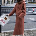 Set: Hoodie + Side-slit Midi Straight-fit Skirt