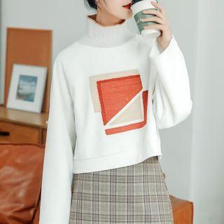 Turtleneck Print Sweatshirt White - One Size