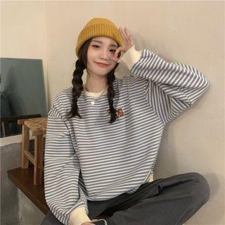 Bear Embroidered Striped Sweatshirt Stripe - Blue - One Size