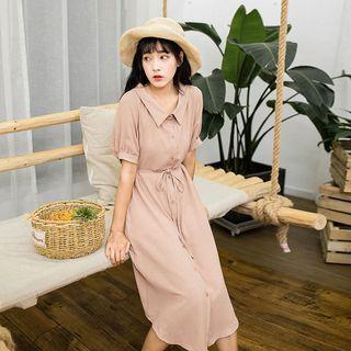 Short-sleeve Chiffon Midi Shirt Dress