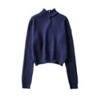 Mock-neck Half-zip Sweater Navy Blue - One Size
