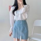 Bell-sleeve Blouse / Mini A-line Skirt
