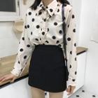 Long-sleeve Dotted Blouse Almond - One Size