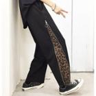 Zip Leopard-trim Straight-cut Pants