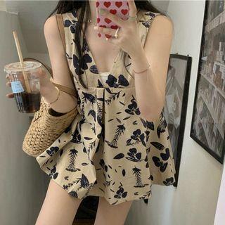 Sleeveless Floral Tunic Blouse