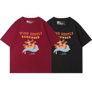 Short Sleeve Sun Print Lettering T-shirt