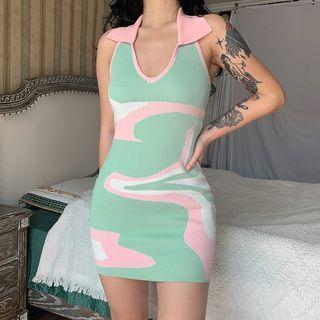 Collar Two-tone Mini Sheath Dress