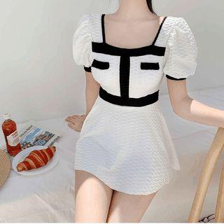 Short-sleeve Two Tone Swim Top / Skirt / Dress / Swimsuit / Set