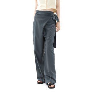Wrap-front Wide-leg Pants Khaki - One Size