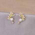 Faux Pearl Rhinestone Leaf Earring E3192 - As Shown In Figure - One Size